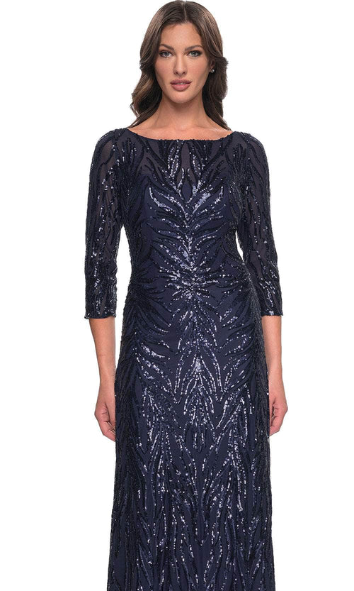 La Femme 30807 Beaded Sequin Bateau A Line Formal Dress