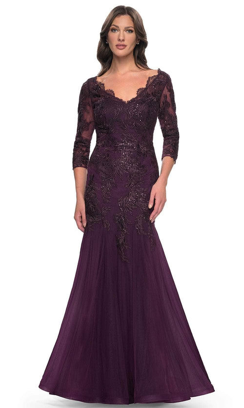 La Femme 30823 - Mermaid Tulle Evening Dress Mother of the Bride Dresses 4 / Dark Berry