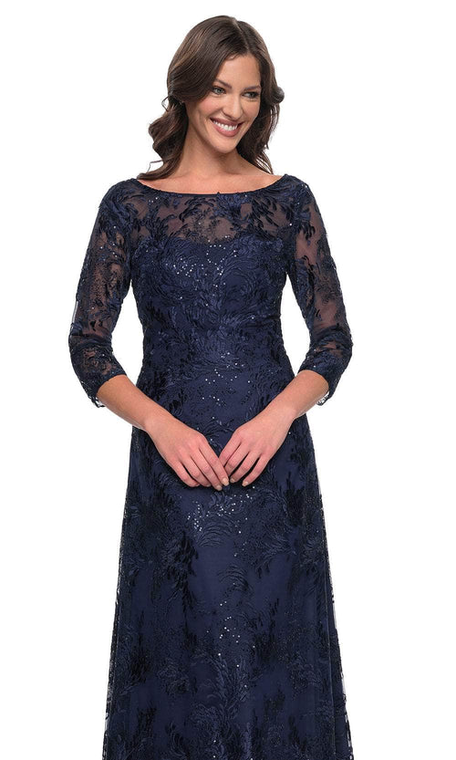 La Femme 30835 Lace Sequin Embroidered Bateau Formal Dress