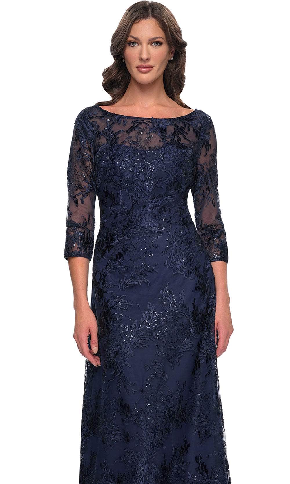 La Femme 30835 Lace Sequin Embroidered Bateau Formal Dress