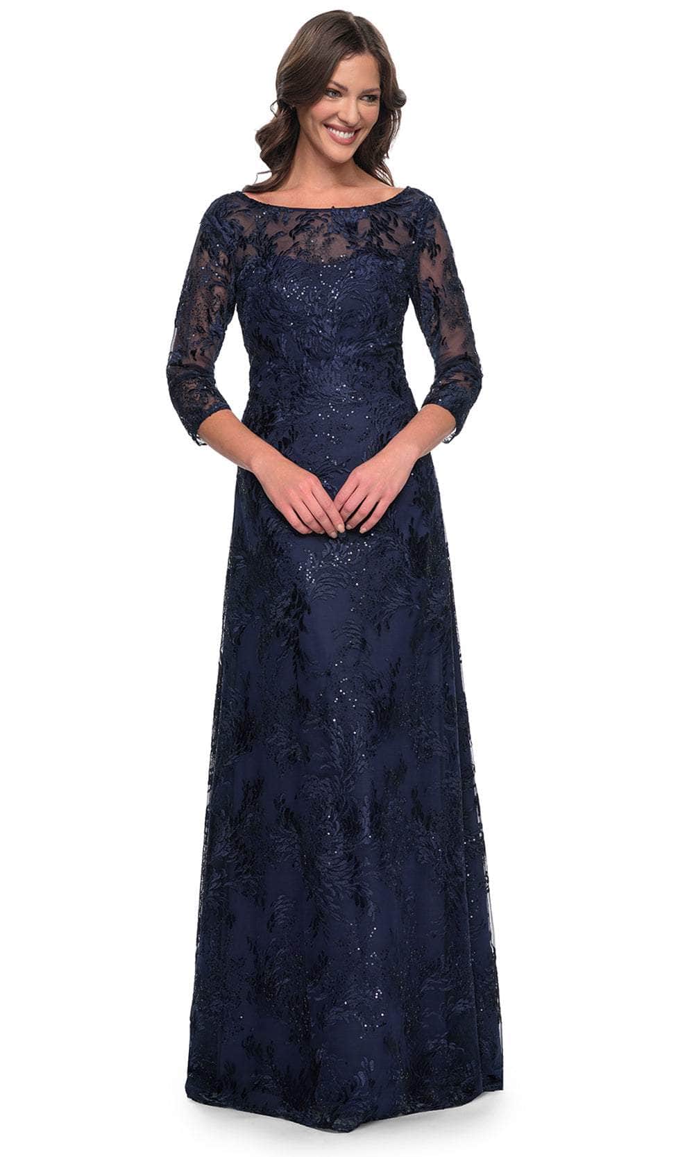 La Femme 30835 Lace Sequin Embroidered Bateau Formal Dress