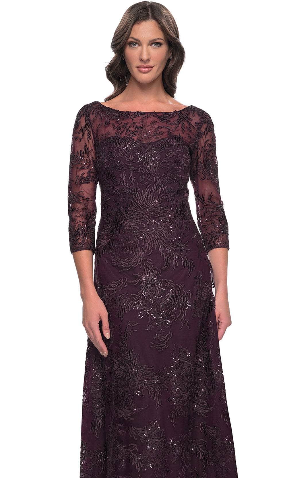 La Femme 30835 Lace Sequin Embroidered Bateau Formal Dress