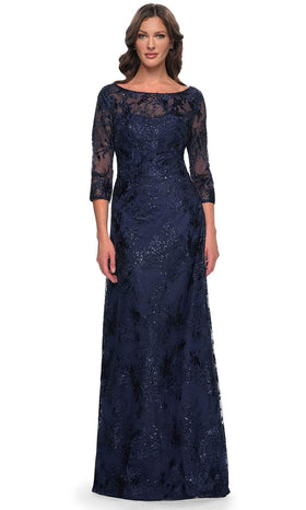 La Femme 30835 Lace Sequin Embroidered Bateau Formal Dress