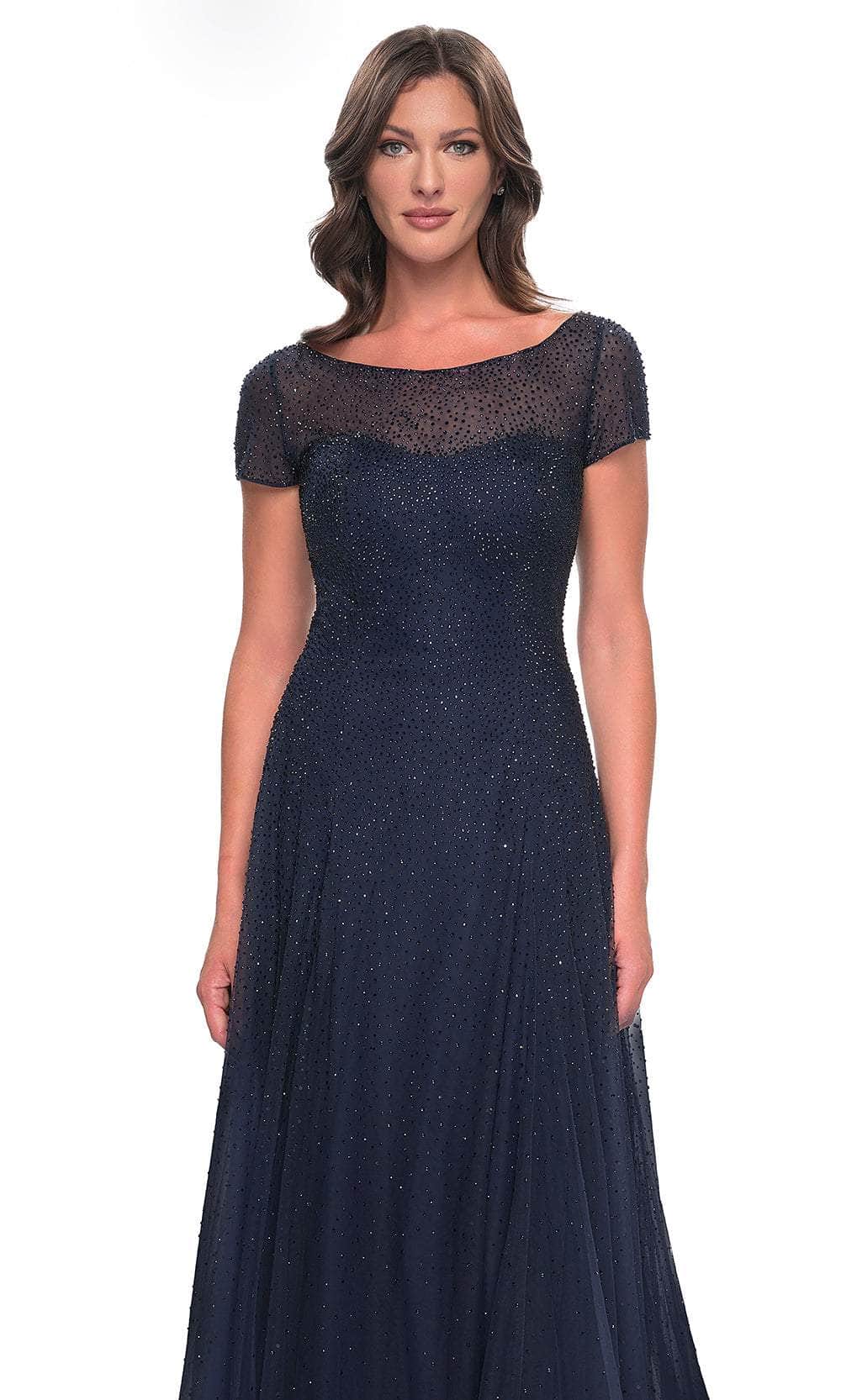 La Femme 30852 Tulle Illusion Bateau Short Sleeves Formal Dress