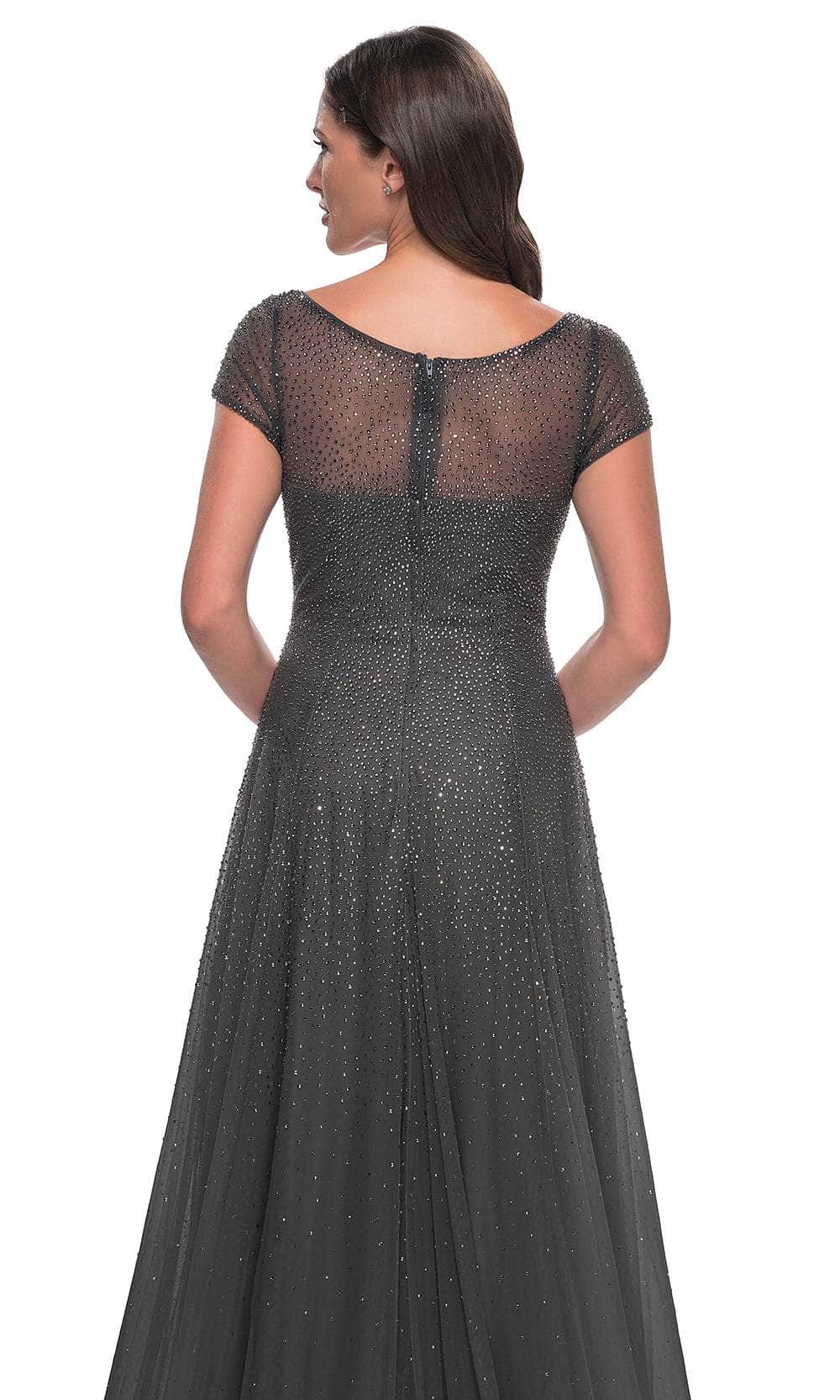 La Femme 30852 Tulle Illusion Bateau Short Sleeves Formal Dress