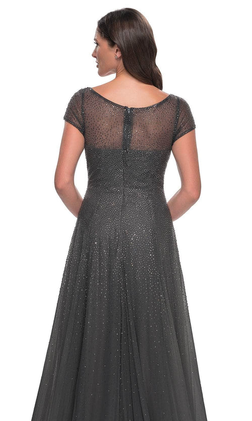 La Femme 30852 Tulle Illusion Bateau Short Sleeves Formal Dress