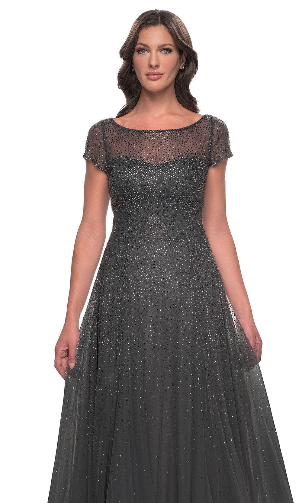 La Femme 30852 Tulle Illusion Bateau Short Sleeves Formal Dress