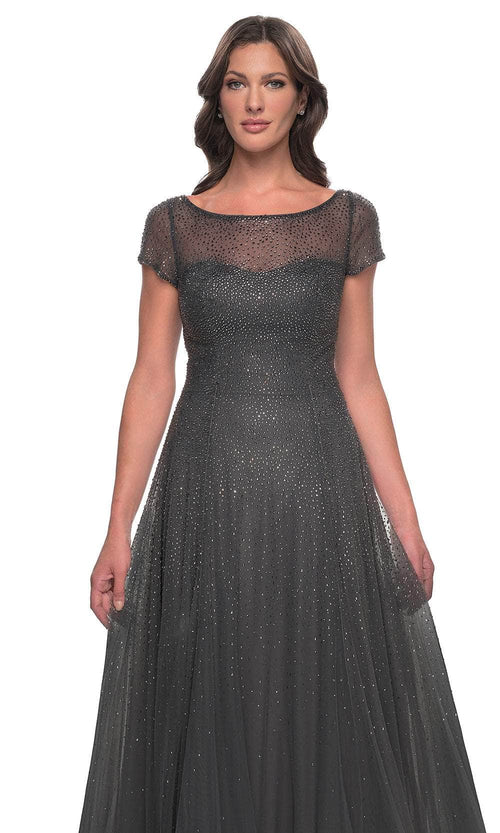 La Femme 30852 Tulle Illusion Bateau Short Sleeves Formal Dress
