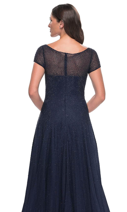 La Femme 30852 Tulle Illusion Bateau Short Sleeves Formal Dress
