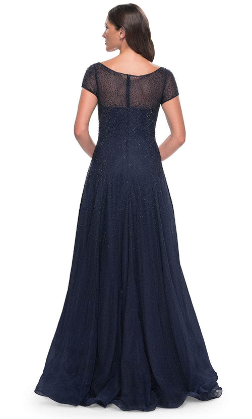 La Femme 30852 Tulle Illusion Bateau Short Sleeves Formal Dress