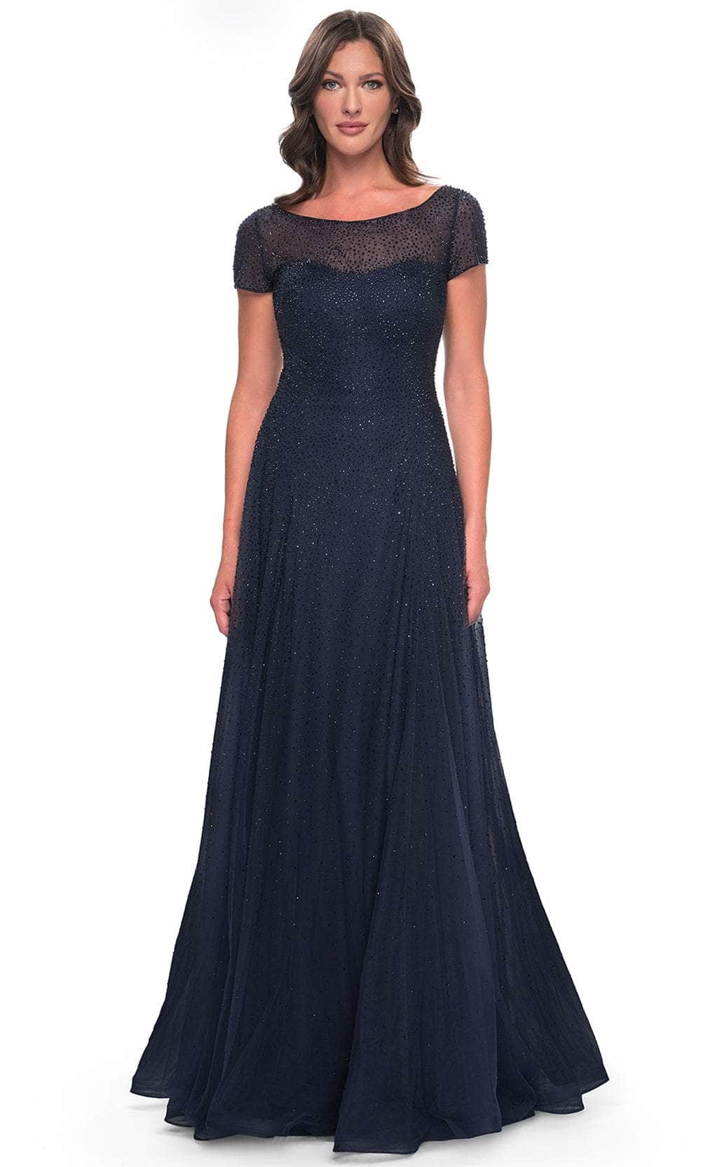 La Femme 30852 - Illusion Rhinestone Formal Dress Evening Dresses 4 / Navy