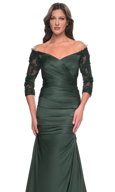 La Femme 30853S Quarter Sleeve Trumpet Formal Dress