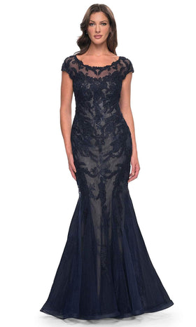La Femme 30876 Lace Beaded Embroidered Bateau Prom Dress