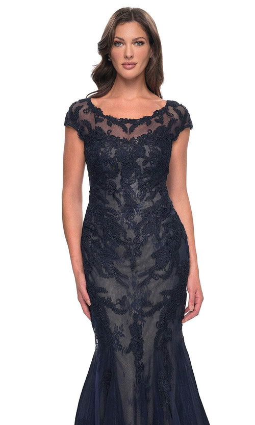 La Femme 30876 Lace Beaded Embroidered Bateau Prom Dress