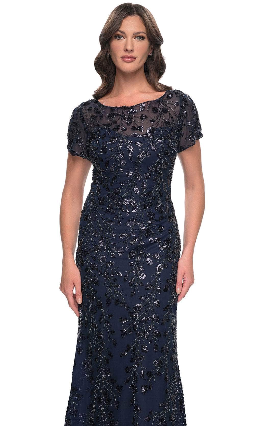 La Femme 30877 Lace Beaded Sequin Bateau Formal Dress