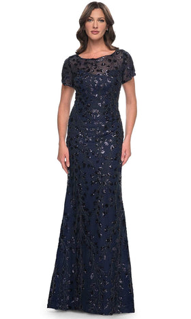 La Femme 30877 Lace Beaded Sequin Bateau Formal Dress