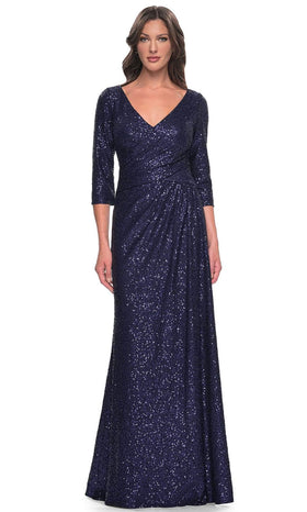 La Femme 30879 Sequin V Neck A Line Formal Dress