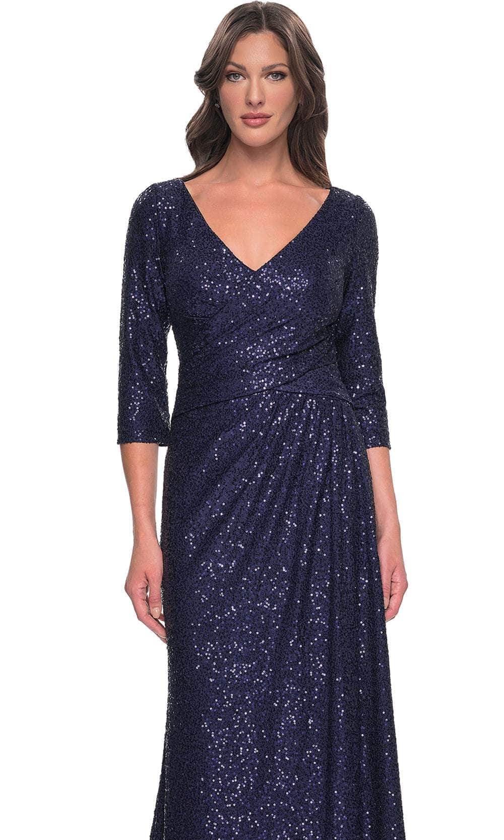 La Femme 30879 Sequin V Neck A Line Formal Dress