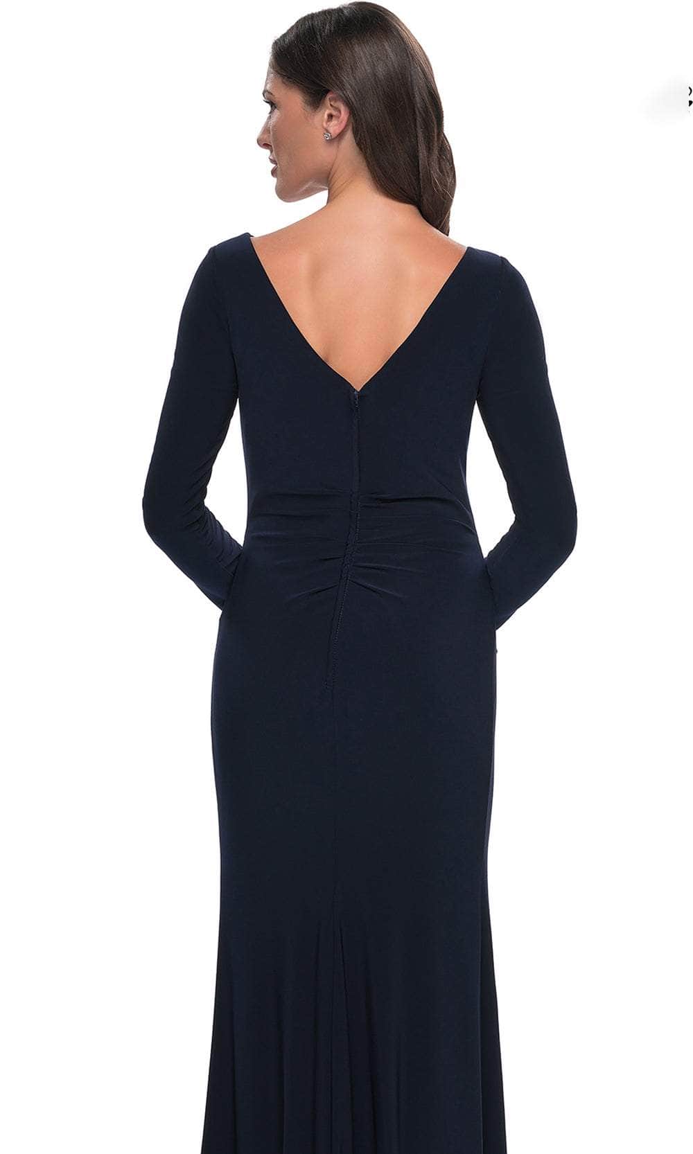 La Femme 30881 Jersey Ruched Open Back Bateau Evening Gown