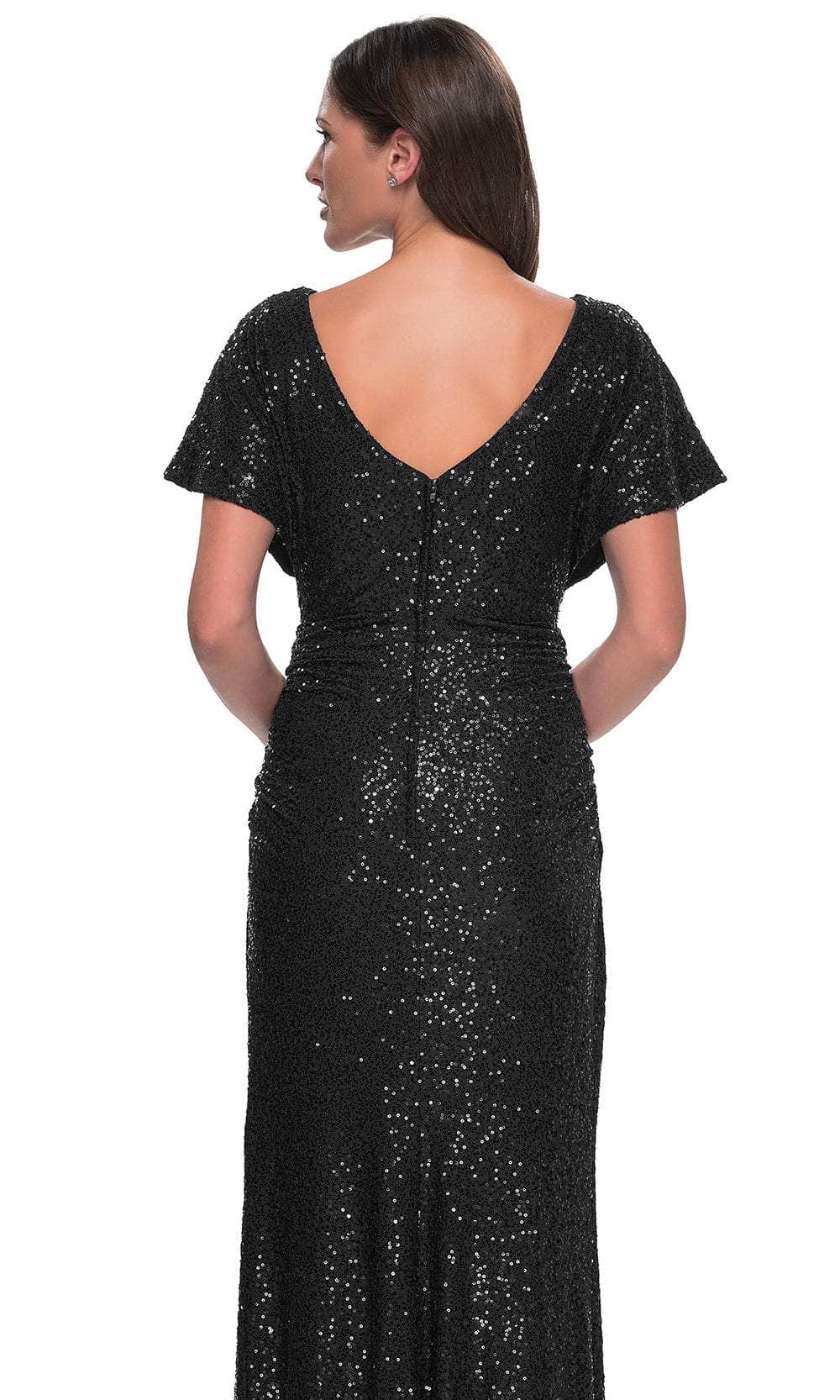 La Femme 30885 Sequin Open Back Sweetheart Short Sleeves Evening Gown