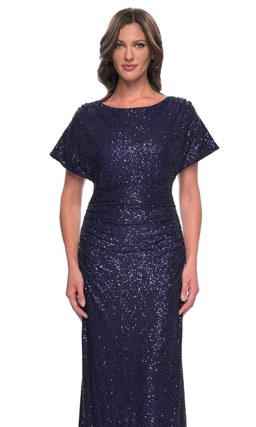 La Femme 30885 Sequin Open Back Sweetheart Short Sleeves Evening Gown