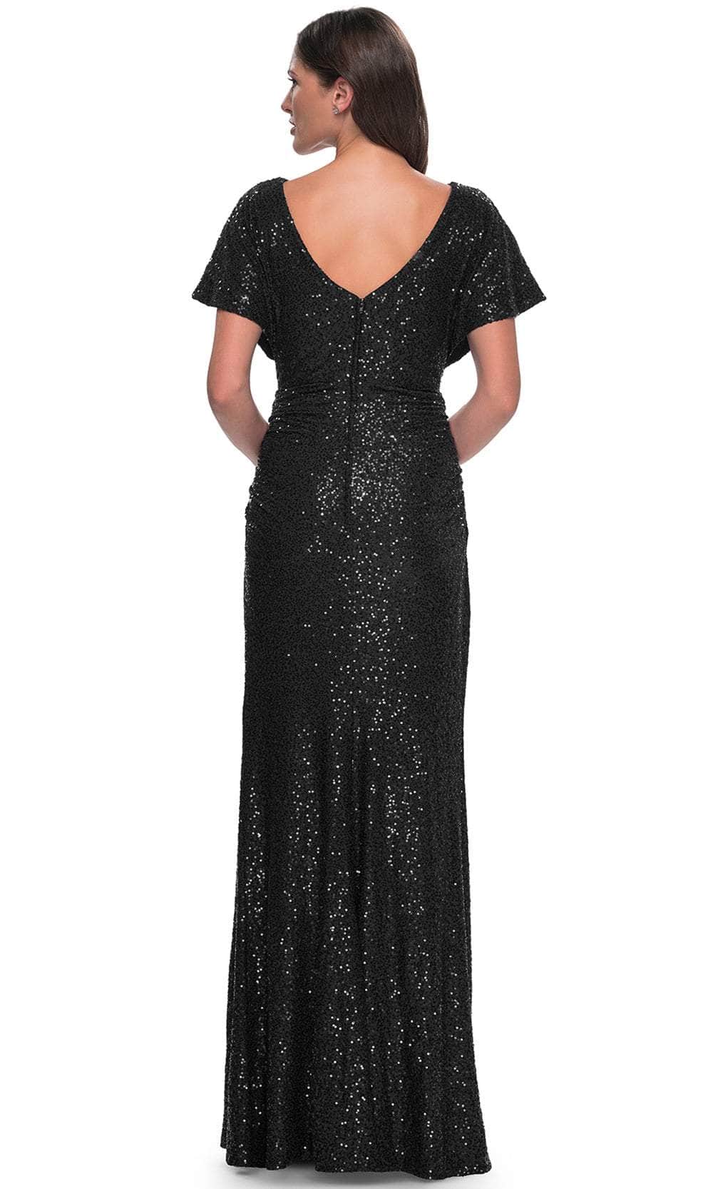 La Femme 30885 Sequin Open Back Sweetheart Short Sleeves Evening Gown