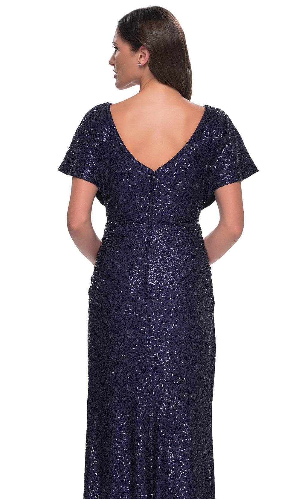 La Femme 30885 Sequin Open Back Sweetheart Short Sleeves Evening Gown