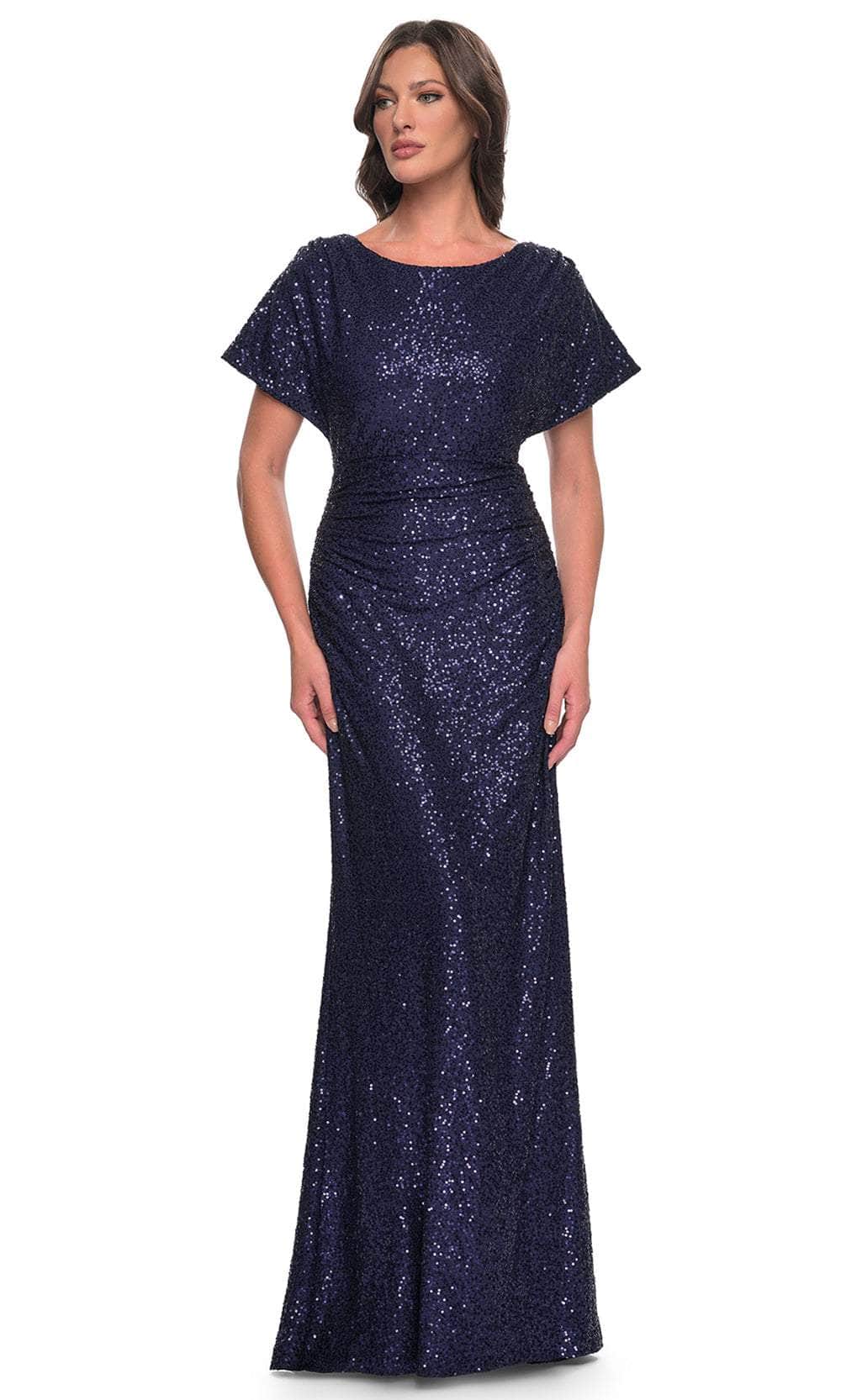 La Femme 30885 Sequin Open Back Sweetheart Short Sleeves Evening Gown