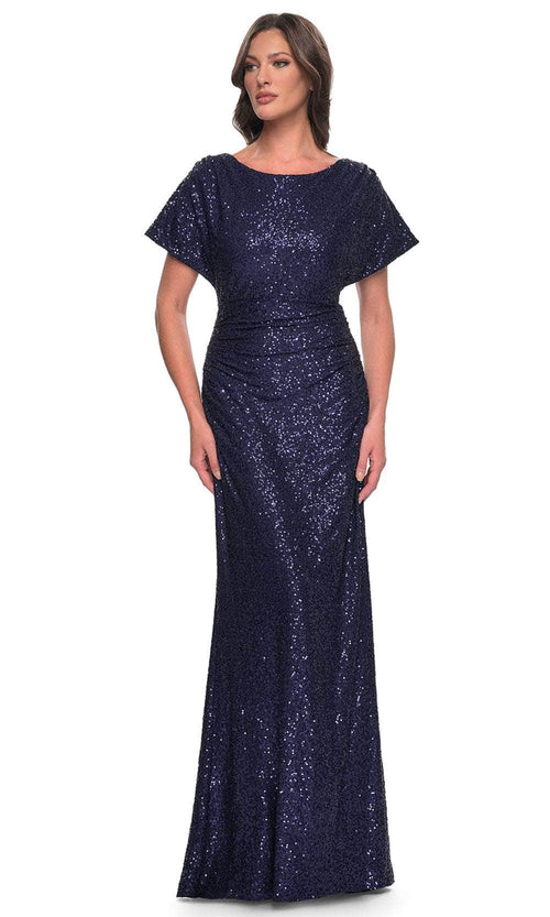 La Femme 30885 Sequin Open Back Sweetheart Short Sleeves Evening Gown