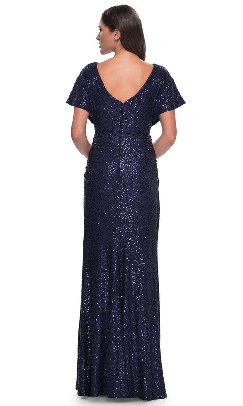 La Femme 30885 Sequin Open Back Sweetheart Short Sleeves Evening Gown