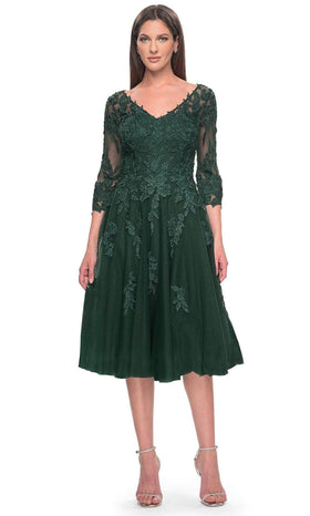 La Femme 30964 Tulle Embroidered Lace Applique V Neck Prom Dress