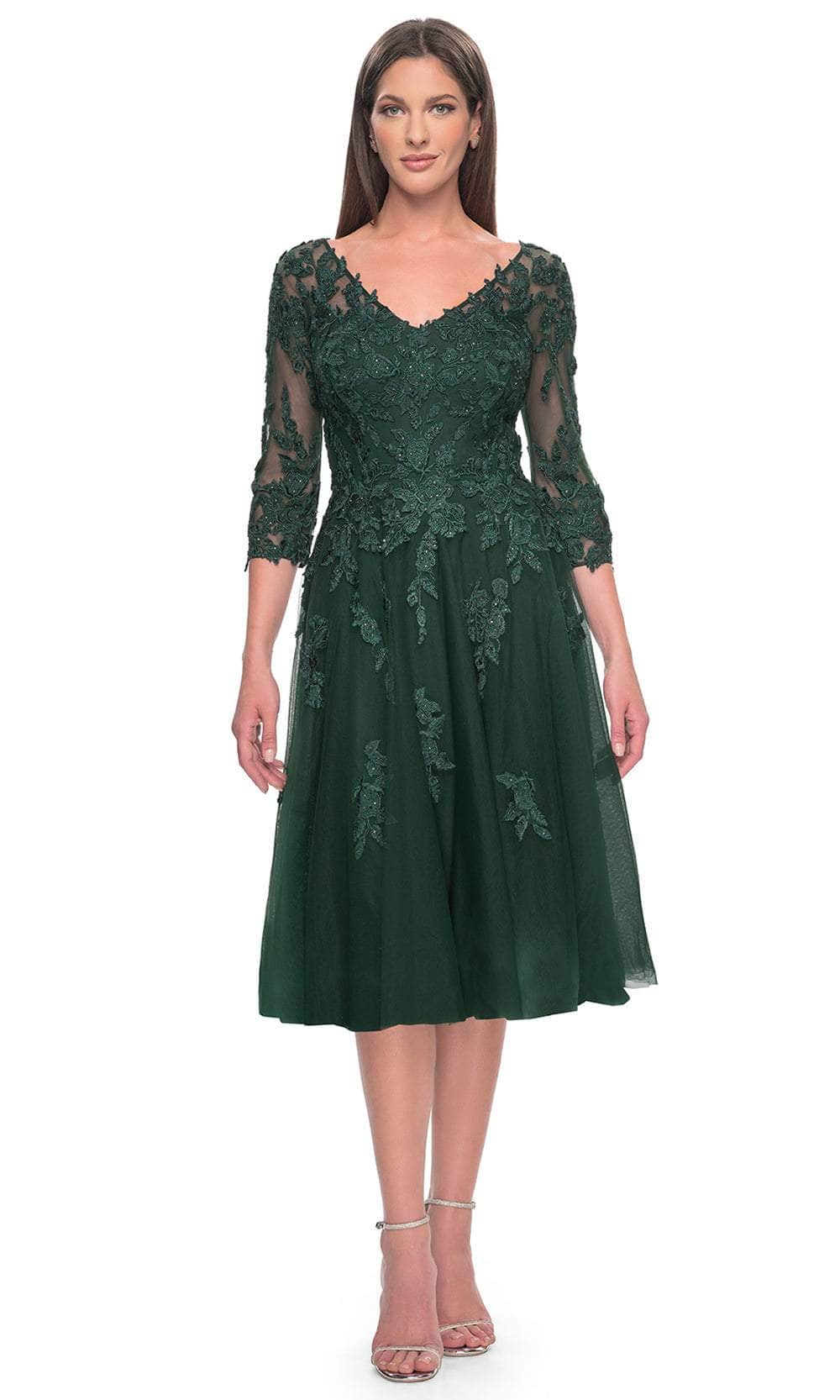 La Femme 30964 Tulle Embroidered Lace Applique V Neck Prom Dress