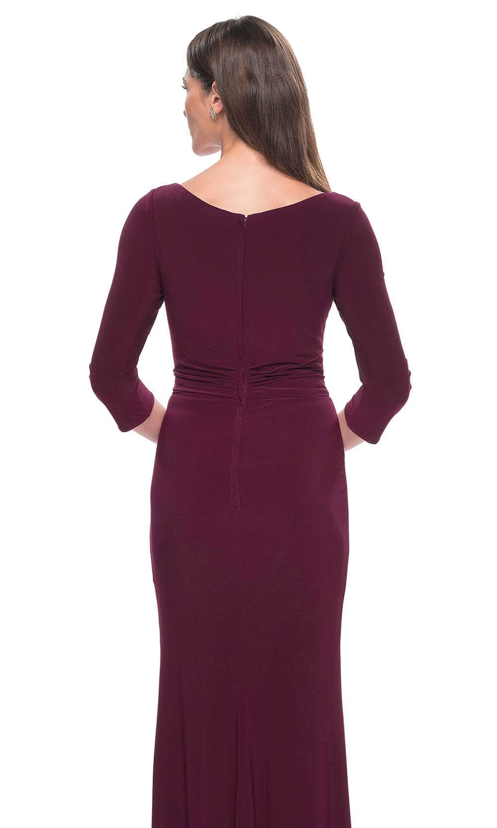 La Femme 30967 Jersey Ruched Open Back V Neck Evening Gown