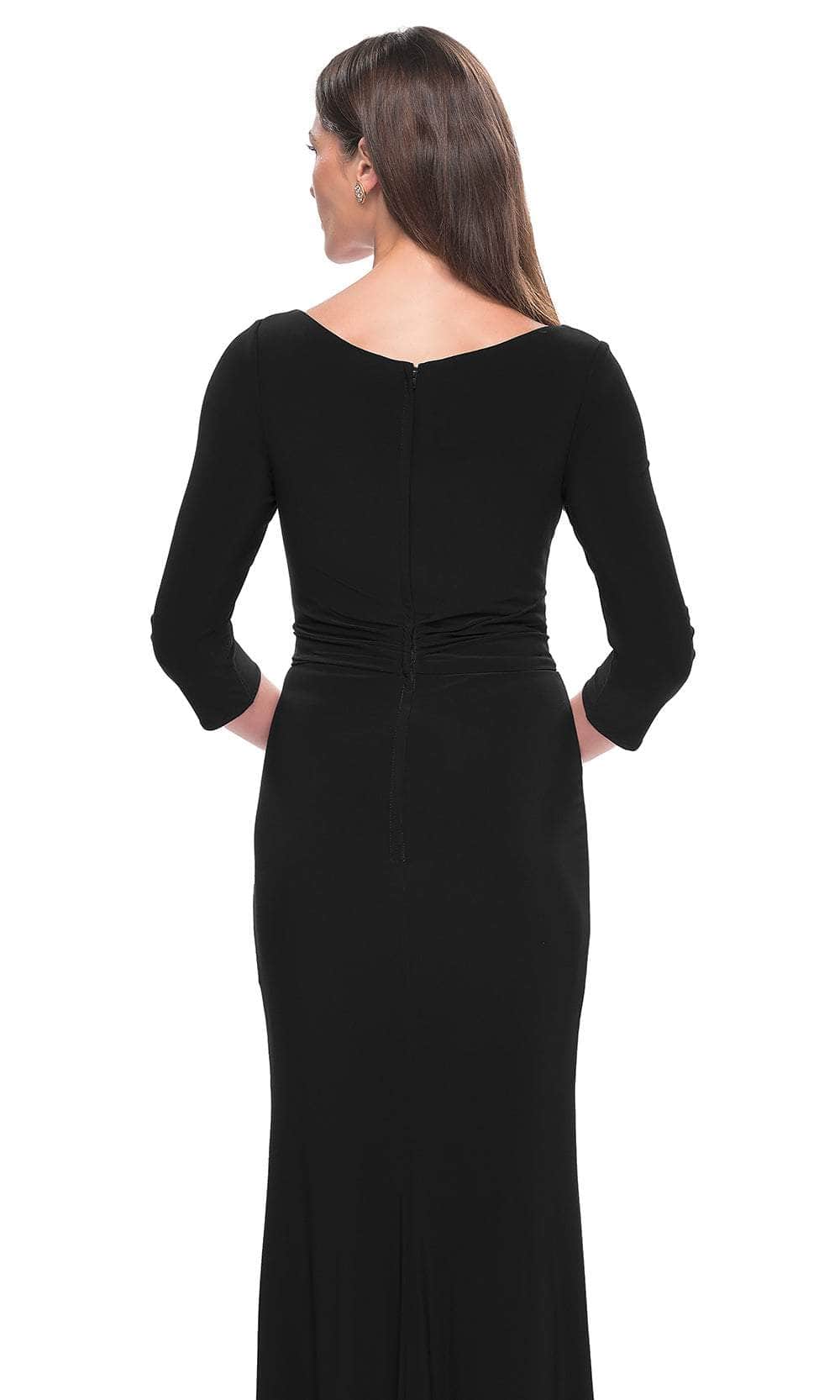 La Femme 30967 Jersey Ruched Open Back V Neck Evening Gown