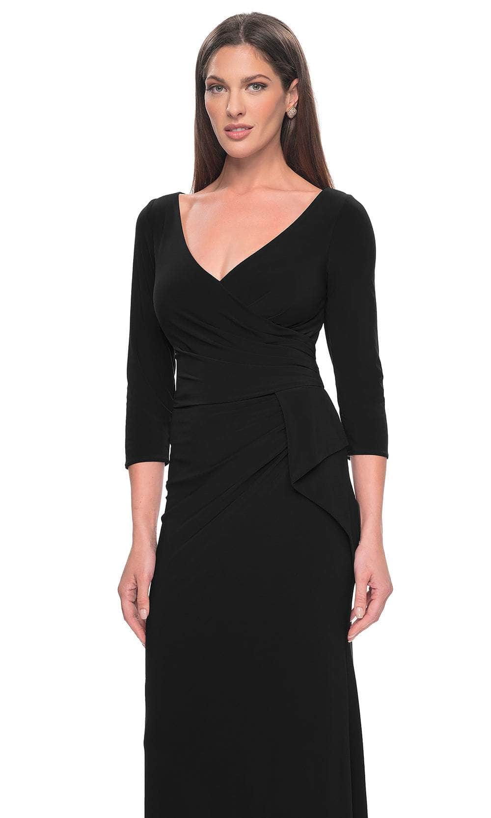 La Femme 30967 Jersey Ruched Open Back V Neck Evening Gown