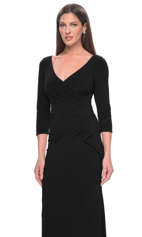 La Femme 30967 Jersey Ruched Open Back V Neck Evening Gown