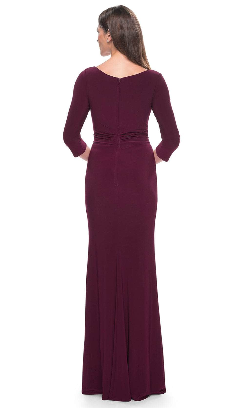 La Femme 30967 Jersey Ruched Open Back V Neck Evening Gown