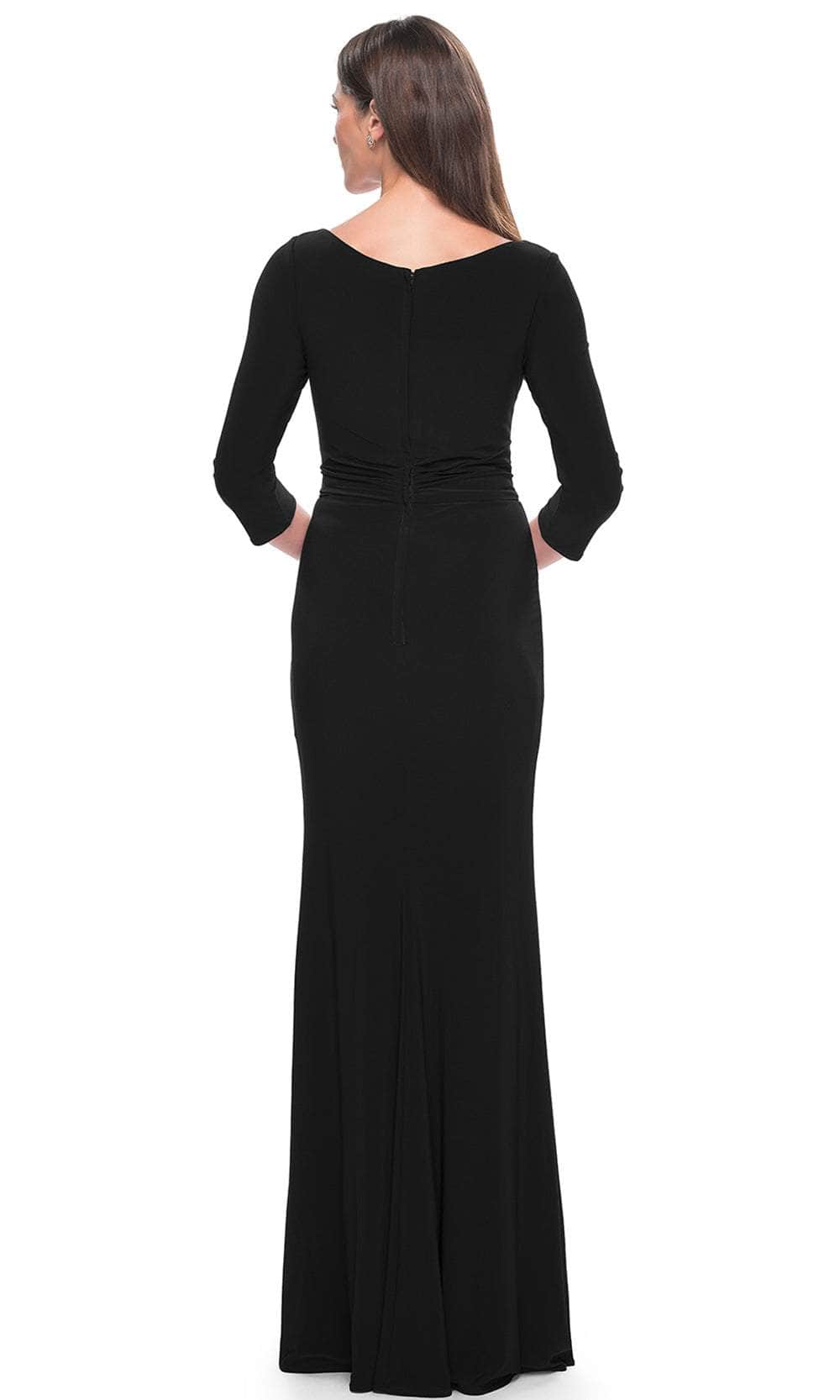 La Femme 30967 Jersey Ruched Open Back V Neck Evening Gown