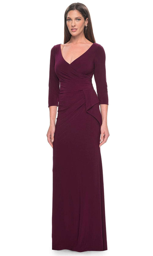 La Femme 30967 Jersey Ruched Open Back V Neck Evening Gown