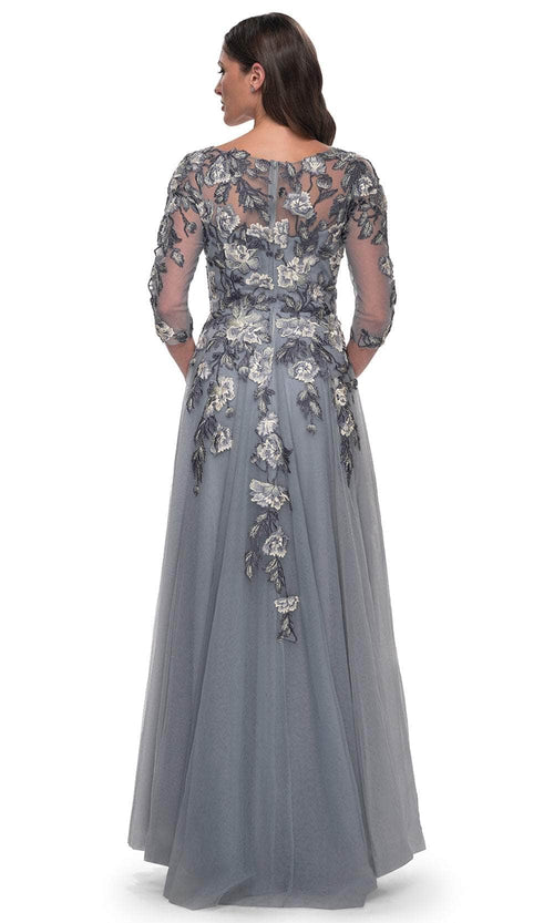 La Femme 30968 Tulle Embroidered Lace Applique V Neck Formal Gown
