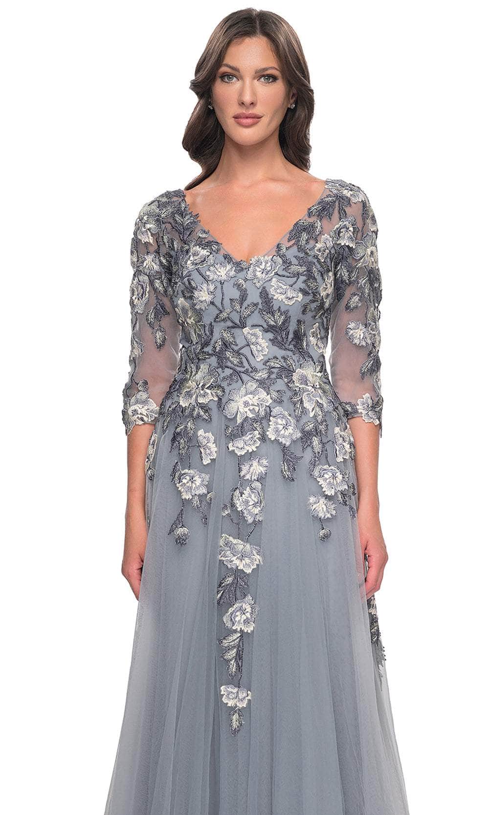 La Femme 30968 Tulle Embroidered Lace Applique V Neck Formal Gown