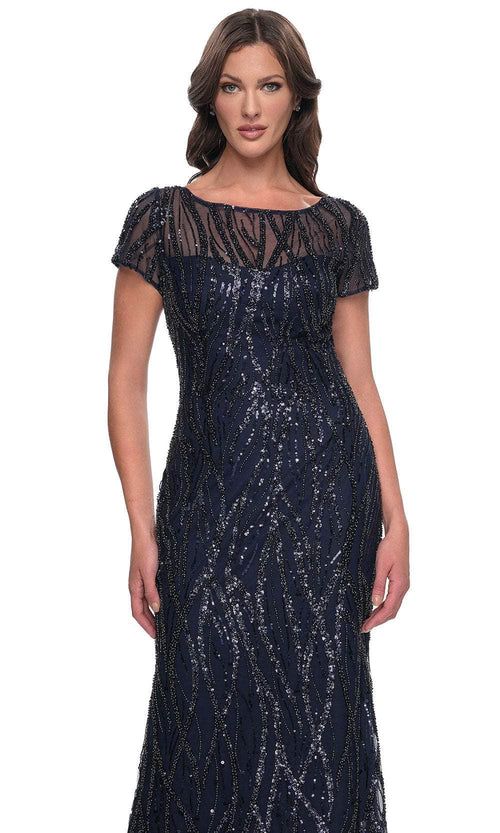 La Femme 31005 Beaded Sequin Illusion Bateau Evening Gown