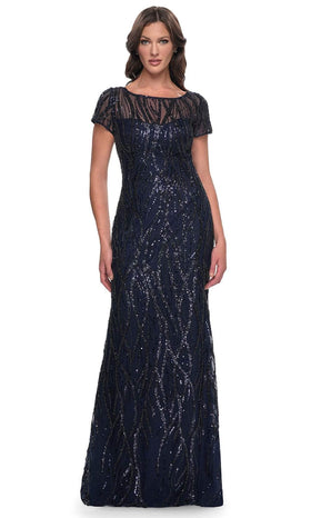 La Femme 31005 Beaded Sequin Illusion Bateau Evening Gown