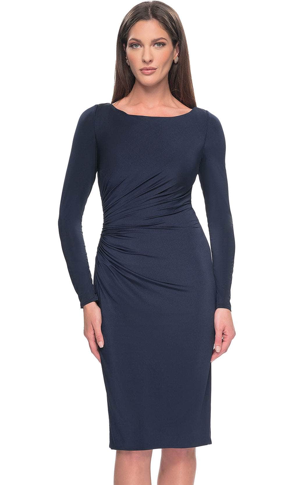 La Femme 31015 Jersey Ruched Scoop Neck Long Sleeves Formal Dress