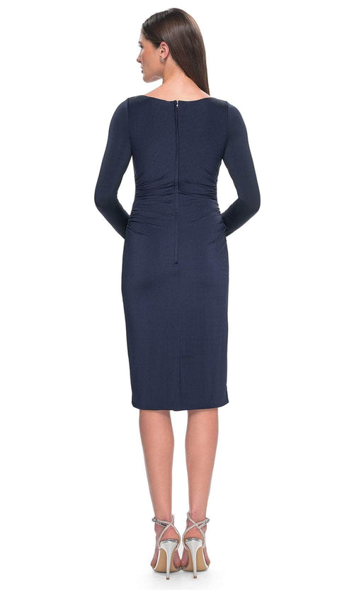 La Femme 31015 Jersey Ruched Scoop Neck Long Sleeves Formal Dress