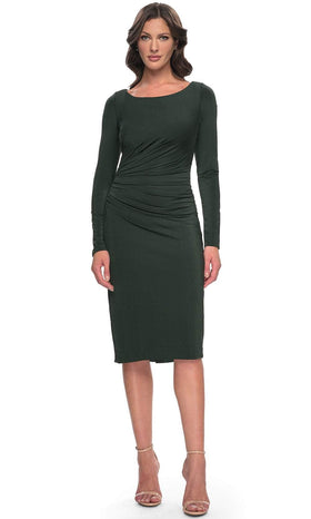 La Femme 31015 Jersey Ruched Scoop Neck Long Sleeves Formal Dress