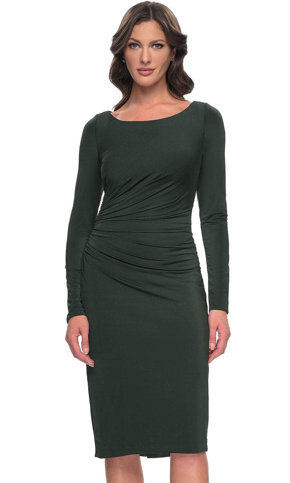 La Femme 31015 Jersey Ruched Scoop Neck Long Sleeves Formal Dress
