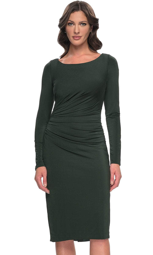 La Femme 31015 Jersey Ruched Scoop Neck Long Sleeves Formal Dress