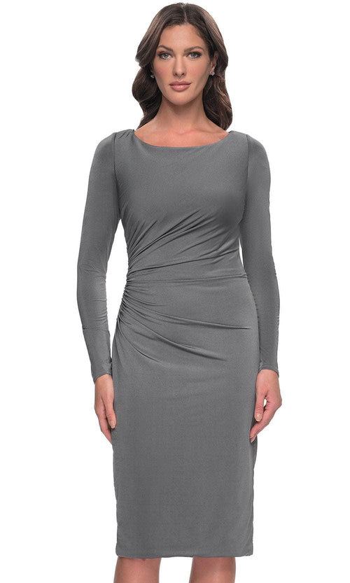 La Femme 31015 Jersey Ruched Scoop Neck Long Sleeves Formal Dress