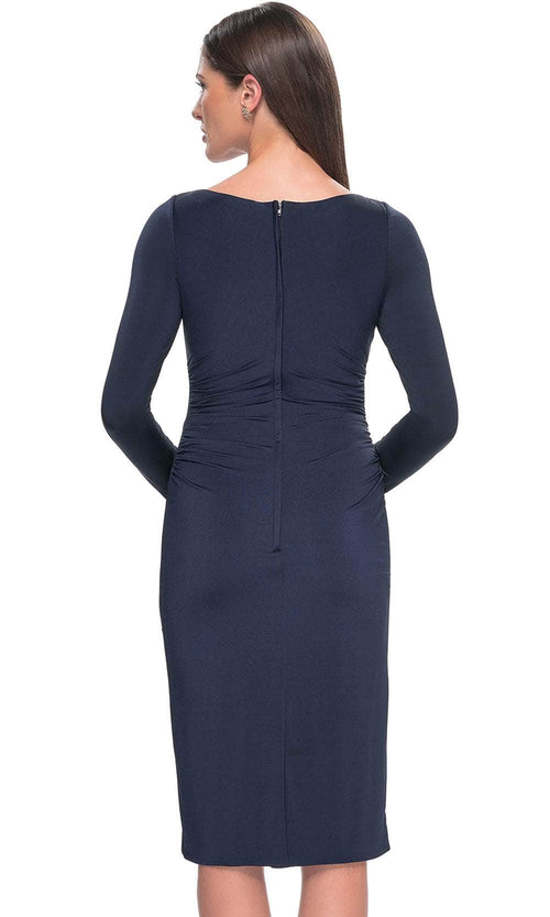 La Femme 31015 Jersey Ruched Scoop Neck Long Sleeves Formal Dress